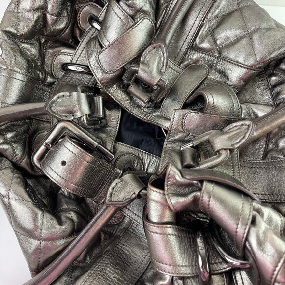 BURBERRY Quilted Beaton Pewter Metallic Gray Shoulder Handle Hobo Bag - Picture 9 of 11